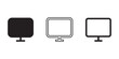 © MstPoliAkther - Computer monitor display icon set in solid, outline, and bold outline styles. desktop screen vector illustration.