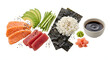 © Halyna S. - Deconstructed sushi ingredients with salmon tuna and avocado on white