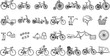 © arulumia - Black and White Line Art Collection of Various Bicycles, Cycling Accessories, and Transportation