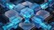 © Prime - Futuristic quantum computer processor chips with glowing blue circuits, advanced technology concept, artificial intelligence hardware and digital data encryption system