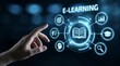 © Hendra - E-Learning and Digital Education Concept with Virtual Interface and Hand Touching Screen