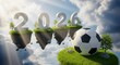 © MdAsadul - Floating islands with 2026 calendar year and soccer ball in cloudy sky, football