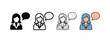 © MD - Four diverse women icons with speech bubbles representing communication and teamwork in various styles isolated on transparent background