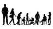 © CHAMOD  - Diverse People Silhouettes Representing Different Life Stages and Activities Including Senior with Cane Child with Backpack Mother with Stroller and Cyclist PNG, Transparent Background