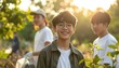 © Joe - Young men standing together outdoors smiling.