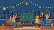 © Jeff - Group of friends watching soccer match on television cheering together.