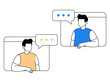 © SAYEMART - Two cartoon men communicating through digital speech bubbles on messaging application interface concept isolated on transparent background.