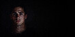 © RocknRoller Studios - Digital ID Portrait of Man with Face made up of Data. Encryption Concept with copy-space.