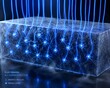 © Sekai - CGI render flux pinning effect visualizing magnetic field lines trapped superconducting material vibrant blue energy