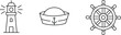 © Shawon's Creation - Set of three nautical icons set featuring lighthouse sailor hat and ships wheel. Editable thin outline packs. Vector illustration