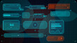 © Антон Сальников - Futuristic cyber dashboard with cyan HUD panels, orange warning alerts, telemetry graphs, data bars, and circuit links on a dark grid screen