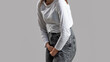 © Yevhen - Woman hands holding her crotch. Sick woman hands holding pressing her crotch lower abdomen. Medical or gynecological problems, healthcare concept. Closeup woman hands holding her crotch