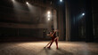 © master1305 - Dancers rehearsing intimate ballet duet under stage lights in empty theater. Concept of dance academy training, theater rehearsal process, artistic partnership, performance preparation.