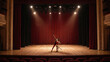 © master1305 - Small ballet duet performing on wide red curtain stage. Concept of theater season branding, dance school brochure, cultural event banner, and elegant show promotion.