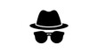 © Milillo - Minimal black silhouette icon, simple flat vector, bold black shape, no, no shading silhouette of a person wearing a hat and sunglasses on a, flat icon style