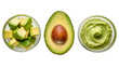 © Diego - Isolated fresh avocado sliced, diced, and mashed in bowls for healthy food preparation