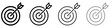 © Erik - Set of target with arrow icons in line art style with editable stroke weight. Goal dart drawing with black outline on white background. Vector illustration.