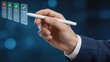© Emily - Digital checklist verification with stylus pen selecting options on virtual interface. Task management, quality control inspection and compliance audit concept for business