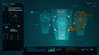 © Антон Сальников - Futuristic tactical command HUD with circular targeting reticle, critical node risk alert, priority override warning and teal orange data panels