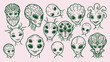 © Geetaroy - alien species creature pattern, extraterrestrial beings illustration, cosmic alien monster background, space alien species icons, futuristic extraterrestrial life art, mysterious alien planet beings,