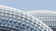 © ilham - 3D render of a white futuristic architectural dome with a geometric triangular pattern structure against a clear sky