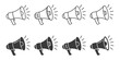 © Shan masih - Gray megaphone icons in various shades with lines on transparent background