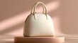 © Maryna - Elegant white handbag on pink pedestal with dramatic lighting