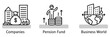© ALBART - Set of business and finance icons featuring company financial growth pension fund savings and global business world map illustration