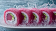 © Sabana - Fresh tuna and avocado sushi rolls on platter with water splashes japanese restaurant