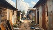 © 피자탕수육 김치 - Narrow Shantytown Alley With Weathered Metal Walls and Overhead Wires