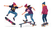 © Amie - Set of Flat style vector of female skateboard athletes enjoying urban sports and recreational activities. Perfect for youth branding, street culture projects and lifestyle themes