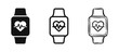 © drawing lines - Smartwatch with heart rate monitor icon set in flat, outline, and hand-drawn styles for fitness tracking