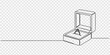 © line pro - Minimalist line art of engagement ring in open box with sparkles. No editable strokes, Continuous one line drawing of Opened ring box with ring. Single line drawing illustration of Wedding ring.