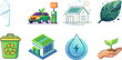 © fulbabu - Green energy and ecology conceptual illustrations set featuring electric vehicle smart home recycling wind power and sustainable technology vectors