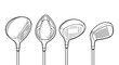© bske - Set of golf club heads showing different angles and designs for professional players and enthusiasts including drivers irons for sports equipment and training.