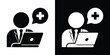© bibin - Online doctor consulting on laptop icon. Male physician with cross speech bubble. Telehealth and remote medical advisor symbol set.