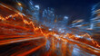 © Kingdola - Financial Downfall: A dynamic, abstract representation of financial market decline, with a jagged red line graph descending against a blurred, energetic backdrop of city lights.