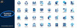© aura studio - Business meeting icon set. Teamwork, collaboration, project planning, leadership, brainstorming, office management, corporate communication. Editable icons collection. Vector.