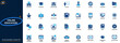 © aura studio - Online education icon set. Elearning, school, teacher, student, training, classroom, video call, digital learning. Editable icons collection. Vector.