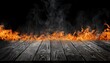 © Faustino - burnt hardwood surface and smoking wood plank background on black wooden board texture