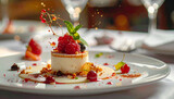 Gourmet panna cotta dessert with berries