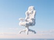 © AdPremium - Surreal gaming chair made of fluffy white clouds floating in a clear blue sky