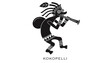 © ehsanollah - Very beautiful black-and-white engraved vector illustration featuring KOKOPELLI playing a flute with elegant traditional details and a cultural label reading 'KOKOPELLI', rendered in refined monochrom