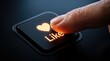 © Ghulam - Human finger pressing a glowing orange like button with a heart symbol on a sleek dark modern computer keyboard interface