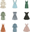© Sutrisnodraw - Women fashion dresses collection set flat elegant clothing apparel isolated on white