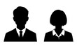 © MESSAGE GRAPHIC - スーツ姿の男性と女性のシンプルな黒いシルエットベクターアイコンセット