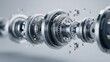 © Boonnam Burart - Detailed Close-up of Disassembled Mechanical Gears and Components in an Abstract Background with Light Reflections