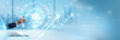 © AD - Businessman touching virtual interface with Procurement Management and corporate b2b supply chain networking. Strategic vendor purchasing workflow, automated inventory expense optimization