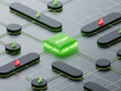 © ISRAT - Central AI agent connecting nodes with glowing green lights and warning icons in a digital network