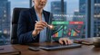 © picture worm - Professional woman analyzing operational excellence key metrics on virtual screen, quality improvement and cost reduction business strategy concept